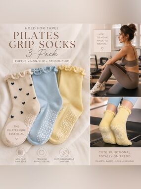Hold for Three Ruffle Pilates Socks 3-Pack Grip Studio Chic